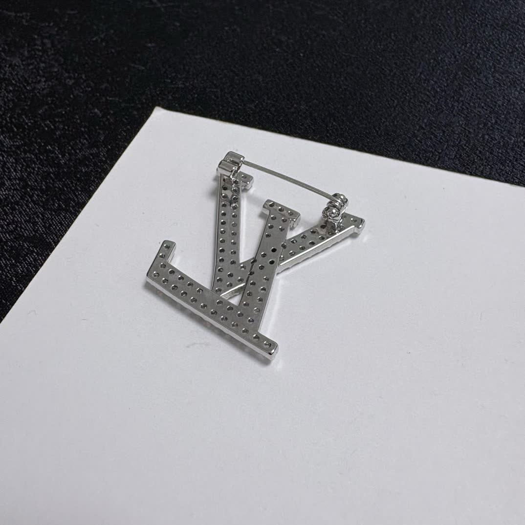 Louis Vuitton Silver Tone 'LV' Logo Brooch